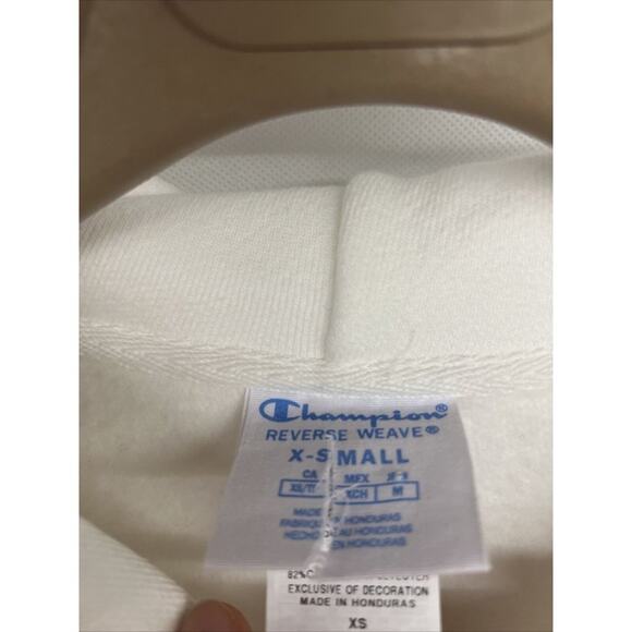 NEW xs as is WHITE CHAMPION REVERSE WEAVE HOODIE Sleeve LOGO thick fabric - Picture 3 of 7